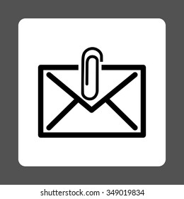 Mail Attachment vector icon. Style is flat rounded square button, black and white colors, gray background.