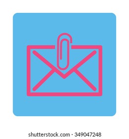 Mail Attachment vector icon. Style is flat rounded square button, pink and blue colors, white background.