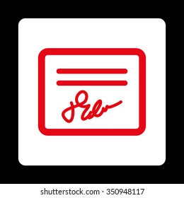 Mail Attachment vector icon. Style is flat rounded square button, red and white colors, black background.
