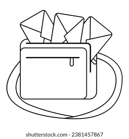 Mail bag line art. Vector illustration with post office theme and line art vector style. Editable vector.