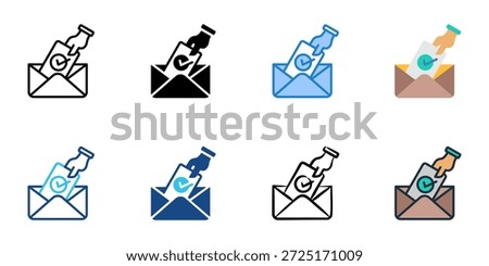 Mail In Ballot icons set multiple style collection. Editable stroke 

