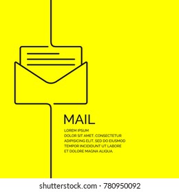 Mail banner in a linear style. Vector illustration on a yellow background.