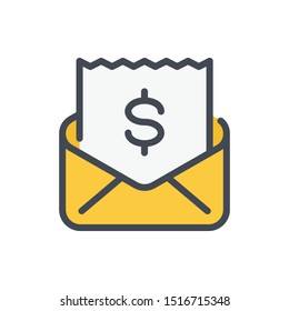 Mail With Bill And Payment Confirmation Color Line Icon. Email Envelope With Dollar Vector Outline Colorful Sign.