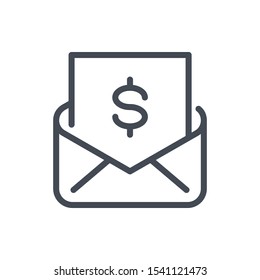 Mail With Bill And Payment Confirmation Line Icon. Email Envelope With Dollar Vector Outline Sign.