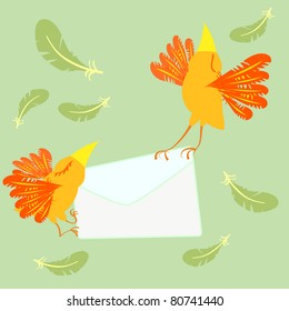 mail birds with envelope and feathers background