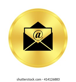 mail - black vector icon;  golden button