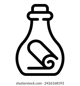 Vector de contorno de icono de botella de correo. Papel mar vacío. Espuma oceánica