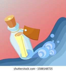 mail in the bottle illustration design, flat design style.