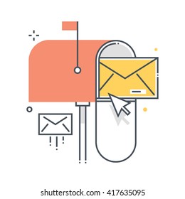 Mail box concept illustration, icon, background and graphics. The illustration is colorful, flat, vector, pixel perfect, suitable for web and print. It is linear stokes and fills.