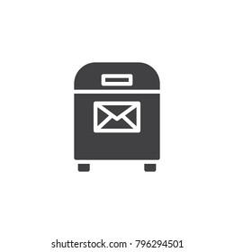 Mail box with envelope icon vector, filled flat sign, solid pictogram isolated on white. Post box with message symbol, logo illustration.