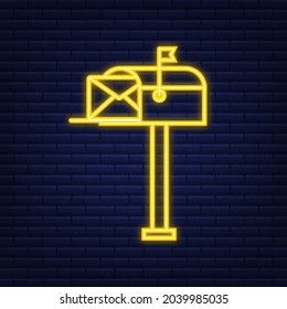 Mail box. Envelope with a newsletter concept. Neon style. Vector illustration.