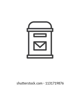 Mail box with envelope outline icon. linear style sign for mobile concept and web design. Post box with letter simple line vector icon. Symbol, logo illustration. Pixel perfect vector graphics