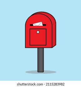 Mail Box Flat Vector, Post Office Box, Letter Box Full With Document Envelope Flat Vector Design Illustration 