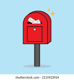 Mail Box Flat Vector, Post Office Box, Letter Box Full With Document Envelope Flat Vector Design Illustration 