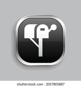 diseño de iconos de cuadro de correo. Estilo botón brillante rectángulo redondeado aislado en fondo gris. Ilustración del vector