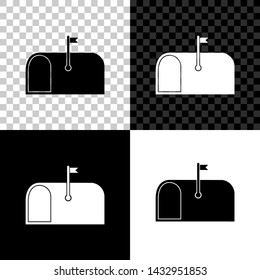 Mail box icon isolated on black, white and transparent background. Mailbox icon. Mail postbox on pole with flag. Vector Illustration
