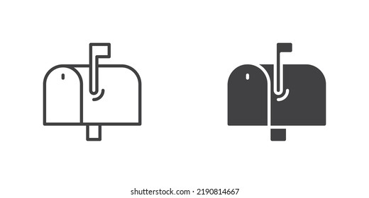 Mail box icon, line and glyph version, outline and filled vector sign. Post box linear and full pictogram. Symbol, logo illustration. Different style icons set