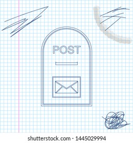Mail box icon. Post box line sketch icon isolated on white background. Vector Illustration