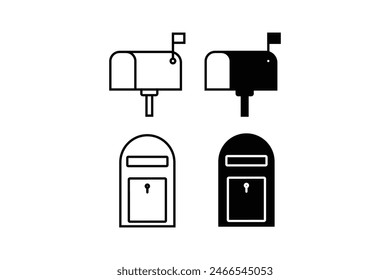  Mail box icon. Post box. PO box. Letter box. in trendy flat style design isolated on white background. icon vector in outline and solid black