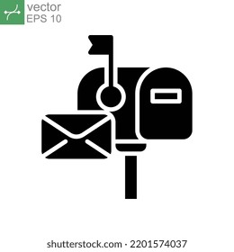 Icono del cuadro de correo. Letra postal con un sobre en el símbolo de la cubierta. , notificación. Visualizado de franqueo. Postal. Pictograma sólido o glifo. Diseño de ilustración vectorial en fondo blanco. EPS 10