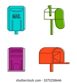 Mail box icon set. Color outline set of mail box vector icons for web design isolated on white background