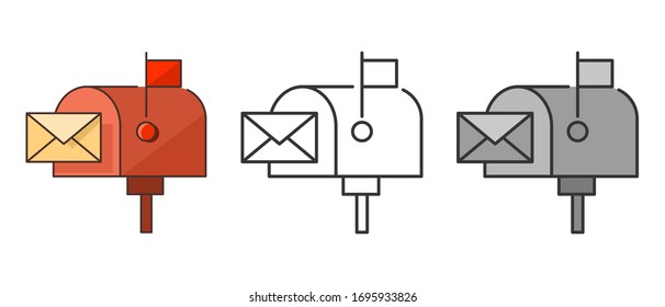 Mail box icon set in different style. Flat style. Isolated on white background. 