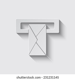 Mail box icon with shadow on a grey background