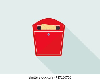 Mail box with letter. Mail box icon. Mail box with long shadow, in the flat style. 