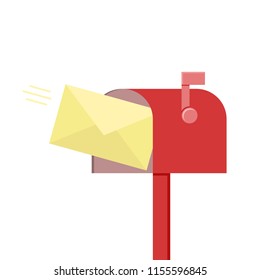 Mail Box With Letter For Illustration Of Post, Parcel, Mail Service, Inbox And Delivered Message. Colored Flat Icon, Vector Design.