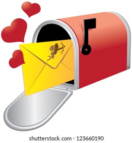 Mail box with lover letter on Valentine day