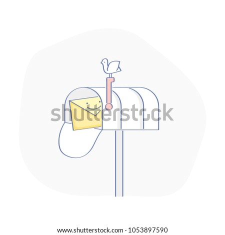 Mail box. Open mail box with new email, inbox mail with happy cute fun letter, envelope. Flat outline vector illustration concept.