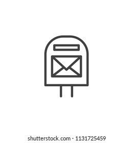 Mail Box Outline Icon. Linear Style Sign For Mobile Concept And Web Design. Post Box Simple Line Vector Icon. Symbol, Logo Illustration. Pixel Perfect Vector Graphics