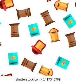 Mail Box, Post Linear And Flat Vector Icons Seamless Pattern. Mailboxes, Sending Letters, Correspondence Illustrations Collection. Email Delivery Services Logo Pack. Letterboxes Symbols