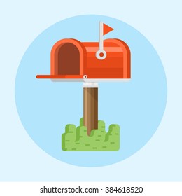  Mail box red colour. Mail box icon in the flat style. Mail box post. Mail box isolated from background.  Mail box open. Mail box concept. Mail box - stock vector