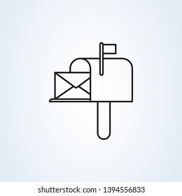 Mail Box Symbol Flat Style. Line Art Vector Illustration Icon Isolated On White Background. 