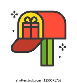 Mail box vector, Christmas related filled design icon, editable outline
