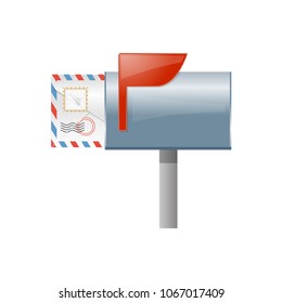 Mail box vector illustration in the flat style. mail box post. Open mail box with an envelope on the cover isolated from background.
