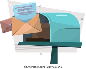Mail Box Vector Illustration In The Flat Style. Email Subscribe, Online Newsletter Vector Template With Mailbox. Mail Box With An Envelope On The Cover Isolated From Background.
