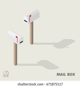 Mail boxes in isometric view with shadow including with symbol.