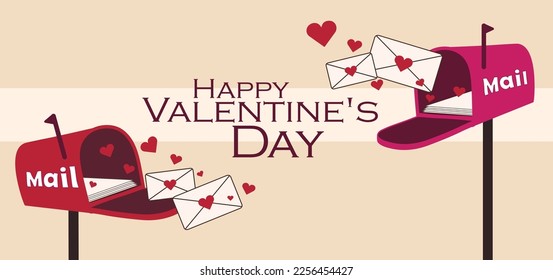 Mail boxes with letters for Valentine's Day on light background