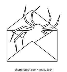 Mail bug icon in outline style vector illustration for design and web isolated on white background. Mail bug vector object for label and advertising