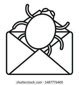 Mail bug icon. Outline mail bug vector icon for web design isolated on white background