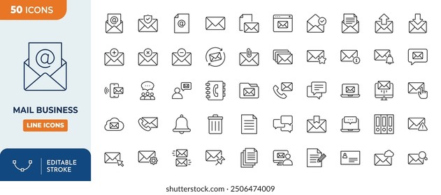 Mail Business Line Editable Icons set.	

