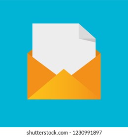 mail button, open letter, read letter, vector on blue background