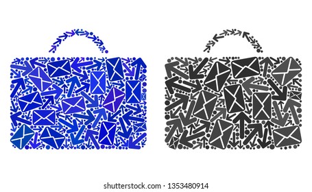 Mail case icon mosaic of envelopes and arrows with blue color. Abstract vector case illustration is created of mail routes symbols. Flat design for post routes illustrations.