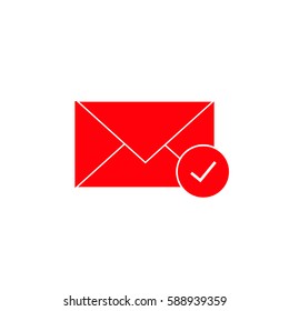 Mail, chat, check icon vector. Red icon
