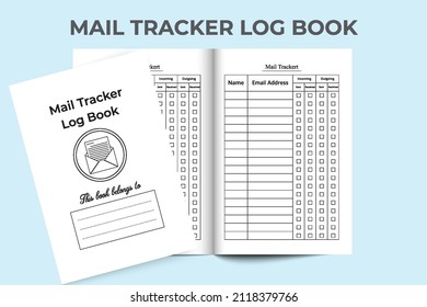 Mail checker log book interior. Mail checklist notebook template. Mail tracker incoming and outgoing journal. Mail tracker journal interior vector. Log Book interior.