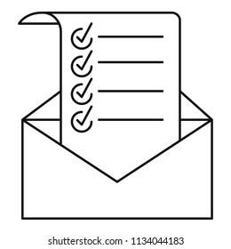 Mail checklist icon. Outline mail checklist vector icon for web design isolated on white background