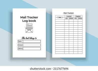 Mail checklist notebook interior. Mail checker incoming and outgoing log book vector. Mail tracker logbook interior. Journal interior. Mail tracker journal template.