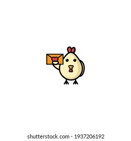 Mail Chicken Cartoon Character Vector Illustration Design. Cute, Funny, FUn, Outline, And Happy Style. Recomended For Children Design, Chicken Shop Mascot, And Other.